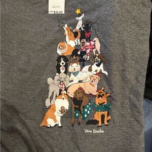 Vera Bradley Festive Dog Tree Gray T-Shirt